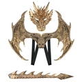 Bronze dragon costume set for kids including mask, wings, and tail for Halloween - Gold
