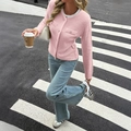 Schicker rosa Strick-Cardigan für Damen mit goldenen Knöpfen und Rundhalsausschnitt - S / Rosa