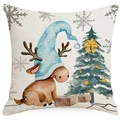 Federa per cuscino in lino natalizia con renna, albero ad acquerello e pacchi regalo - 45*45cm (Senza Inserto) / YMD398-4 (Renna di Natale)