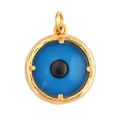 Golden evil eye pendant with blue resin inlay and central pupil on a round disk - L23 / Gold Sea Blue