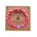 Pink and colorful turquoise beaded sister bracelet with a cross charm on a card - Pink Colorful Cross Card Bracelet