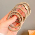 Brown elastic woven hair ties with matte metal buckles for a stylish ponytail look - Metal Square Buckle / Khaki With Square Joint