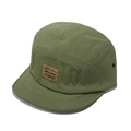 Detail view of military green five-panel camper hat with vintage brown woven label - M (56-58cm) / Army Green