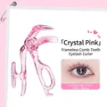 Portable frameless eyelash curler with comb in transparent pink for long lasting curl - Rimless Comb Transparent Pink