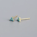 Minimalist S925 silver clover studs with three turquoise-blue stones in gold plating - Gold Plated With Turquoise Zirconia
