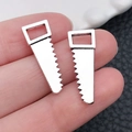 Set of two silver alloy saw-shaped pendants with serrated edges for DIY necklace jewelry - 9x23mm 1.2g