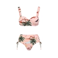 Zweiteiliger Bikini mit pfirsichfarbenem Palmen-Print und Kordelzug-Details an der Seite - S / Unterhemd Bikini Set
