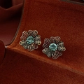 Vintage gold wire flower earrings with dark blue crystal and grey rhinestones - Silver Needle-Antique Gold-Hollow Woven Floral(49#)
