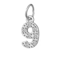 Polished silver stainless steel number 9 pendant with inlaid zircons and jump ring - Number 9(ZP39295) / Steel