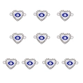 Detail of 10 heart-shaped devil eye connectors with blue accents and sparkling crystals - 1# Silver Heart