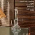 Large vintage crystal glass candle holder with diamond texture and elegant tall stem design - Diamond Extra Large