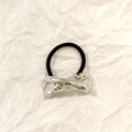 Silver twisted knot alloy charm on high elasticity black hair tie with minimalist design - Silver Crossed Liquid 5cm