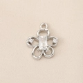 Detail of silver flower pendant with clear cubic zirconia stones for DIY jewelry - PJ0294-Silver Four Petal Flower Rectangular Zircon