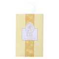 Hanging lily scented sachet in beige paper packaging with a white plastic hook - Lily