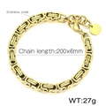 Gouden roestvrijstalen schakelarmband met afmetingen 200x6mm en gewicht 27g - Gouden Byzantijnse Geweven Stijl (KB180605-Z) / 200mmx6mm