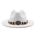 Elegante sombrero fedora blanco de ala ancha con banda decorativa de cuentas para mujer - M (56-58cm) / Blanco