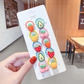 Set of 10 colorful elastic hair bands with cute resin fruit charms on a white card - Avocado Strawberry (13#) / 10 Pieces Pack