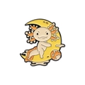 Cartoon axolotl holding a yellow crescent moon metal enamel pin for backpacks - Axolotl Moon