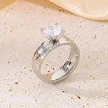 Silver hammered titanium ring with a large round zircon stone in classic 4-prong setting - 6mm Silver Hammered Style (KR100656-K)