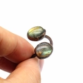 Vintage oxidized brass ring featuring dual oval labradorite stones in a handcrafted setting - Double Labradorite