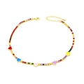 Detail of colorful enamel heart pendants and zircon tennis necklace in gold plating - Mixed Heart: Colorful Zircon
