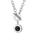 Collier chaîne épaisse en acier argenté avec pierre noire et fermoir à bascule OT - Style de Chaîne en Argent et Pierre Noire (KN16518-Z)