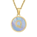 Collier plaqué or 18 carats avec nacre bleue et pendentif rond lettre Q - Lettre Q (Chaîne Incluse)
