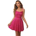 Sexy bright pink sequin mini party dress with thin straps for glamorous evening wear - US size 2 / Top And Bottom / Rose Red