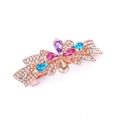 Detail of rose gold alloy hair clip with colorful gemstones and pavé rhinestones - Style E / Rainbow