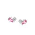Herz-Ohrstecker aus S925 Sterlingsilber mit rosa tropfenförmigen Kristallen im Paar - Schmetterlings-Design / Rosa Ohrstecker