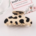 Elegante pinza per capelli crema con stampa mucca nera per styling versatili - Beige
