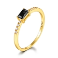 Minimalist S925 sterling silver ring with rectangular black zircon and gold plating - Gold Black