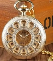 Vintage gold hollow mechanical pocket watch with Roman numerals and metal chain strap - Hollow Picture Style / Gold