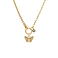 Golden butterfly necklace with mixed chains, enamel pendant, and blue gemstone accent - 1# Necklace