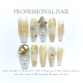 Close-up of luxury press-on nails with amber gems, gold foil, and pearl details - Extra Small (XS) / 1145-autumn Butterfly
