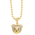 Hip hop style gold bear pendant necklace with sparkling rhinestones on a bead chain - White