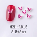 Close-up of 5.5x5mm pink butterfly nail charm with silver metal frame and drip oil finish - Rose Red Silver Edge Small Butterfly Style (AB15)