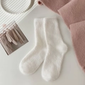 Soft white mink velvet crew socks for women with embroidered heart and cozy texture - Solid White