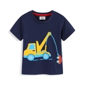 Dark blue boys short sleeve cotton T-shirt with yellow construction crane graphic print - 2T / Dark Blue