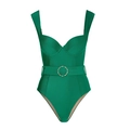 Costume da bagno monospalla verde smeraldo con cintura in vita e fibbia dorata - S / Costume Intero Singolo
