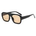 Flat top oversized square sunglasses with black frame and light brown tinted lenses - Black Frame Light Brown Lens