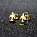 Minimalist gold airplane stud earrings in stainless steel with 8mm size dimensions - 030 Airplane / Gold