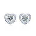 Elegant s925 silver heart stud earrings with moissanite and pave diamond accents - 925 Silver / 0.5 Carat Moissanite (White Gold Color)