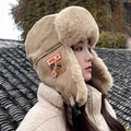 Gorro de invierno para mujer en pana color caqui con orejeras de felpa y cadena - Talla única / Caqui