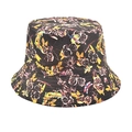 Detail of colorful rose and butterfly prints on a black cotton bucket hat with stitching - Multicolor Floral Butterfly(1#)