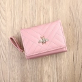 Pink PU leather quilted mini wallet with gold bee ornament and matching wrist strap - Pink