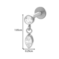 Silver G23 titanium labret stud with dangling marquise zircon and clear round stone - Round Teardrop Zirconia Pendant (T2546-3# Silver)