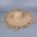 Oversized straw sun hat with frayed edge design for women summer beach vacation - M (56-58cm) / Khaki