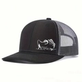 Detail of grey mesh back and bone fish print on black front of trucker fishing cap - One Size / Black/Grey Mesh