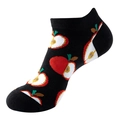 Low-cut invisible socks in black with vibrant red apple pattern and ribbed cuffs - One Size (36-44) / C19 Black Apple